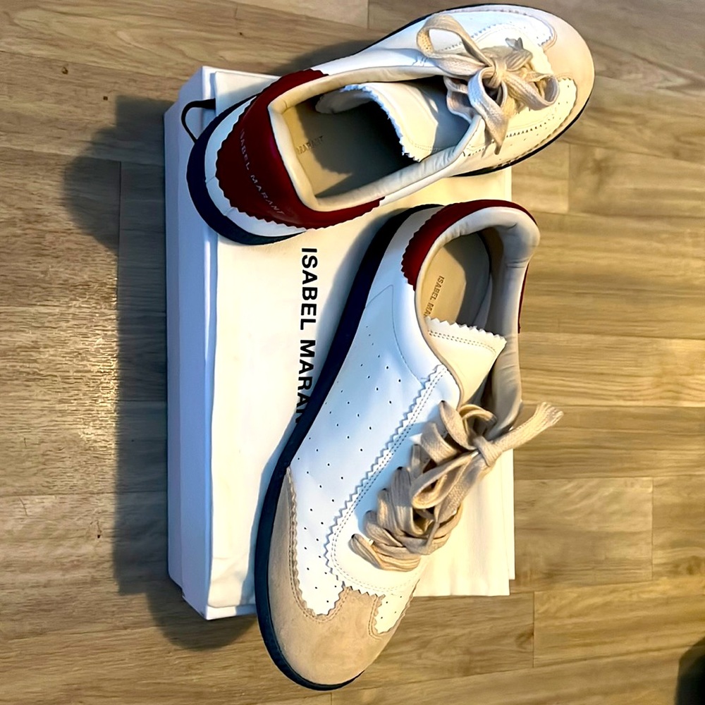 Brand New- Isabel Marant Bryce logo print suede trimmed leather sneakers.
